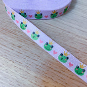frog frogs princess elastic ribbon ribbons stretch fold over elastics uk cute kawaii craft supplies pink lilac green crown
