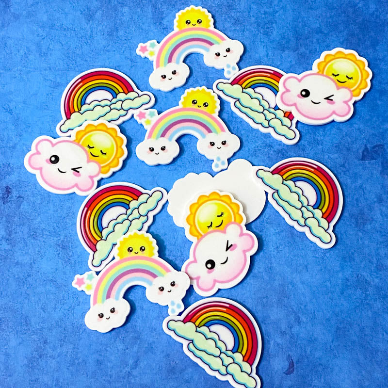 planar planars large flatback flat back fb fbs embellishment uk cute kawaii craft supplies sun cloud clouds rainbow rainbows big happy