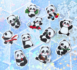 cute kawaii panda pandas stickers sticker die cut fun packaging supplies uk black and white bamboo