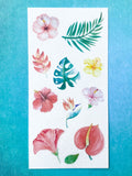 warm floral flower flowers sticker stickers sheet translucent washi paper uk cute kawaii stationery planner addict orange pink green leaf leaves palm tropical peach