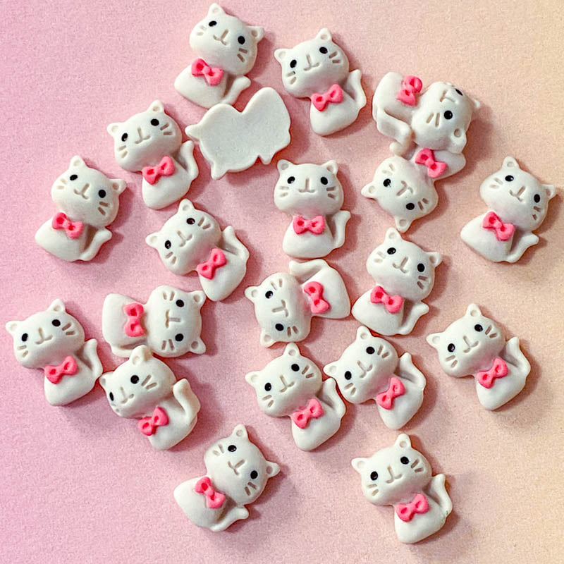 mini small little beige light brown cat resin flatback fb fbs flat back backs cats kitty uk craft supplies embellishment pink bow