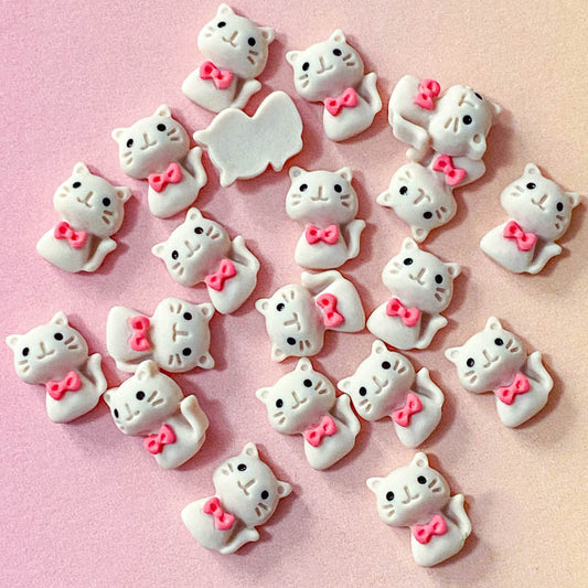 mini small little beige light brown cat resin flatback fb fbs flat back backs cats kitty uk craft supplies embellishment pink bow