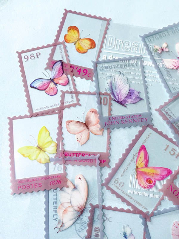 Clearance! BUTTERFLY STAMP Big Clear Stickers Pack of 40/Half Set 20