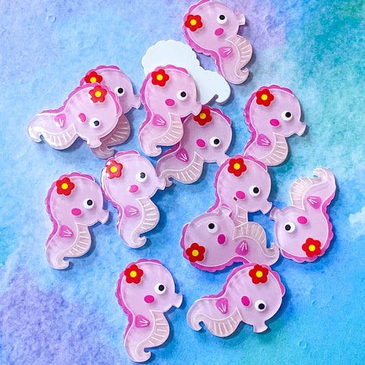 pale pink sea horse seahorse ocean animal cute kawaii flat back fb fbs flatback flatbacks uk craft supplies flower red pretty seahorses embellishment acrylic 