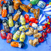 ceramic clay handmade painted glass bead beads owl matryoshka russian doll geisha tiger chicken dog puppy penguin bird skull uk cute kawaii craft supplies