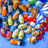 ceramic clay handmade painted glass bead beads owl matryoshka russian doll geisha tiger chicken dog puppy penguin bird skull uk cute kawaii craft supplies
