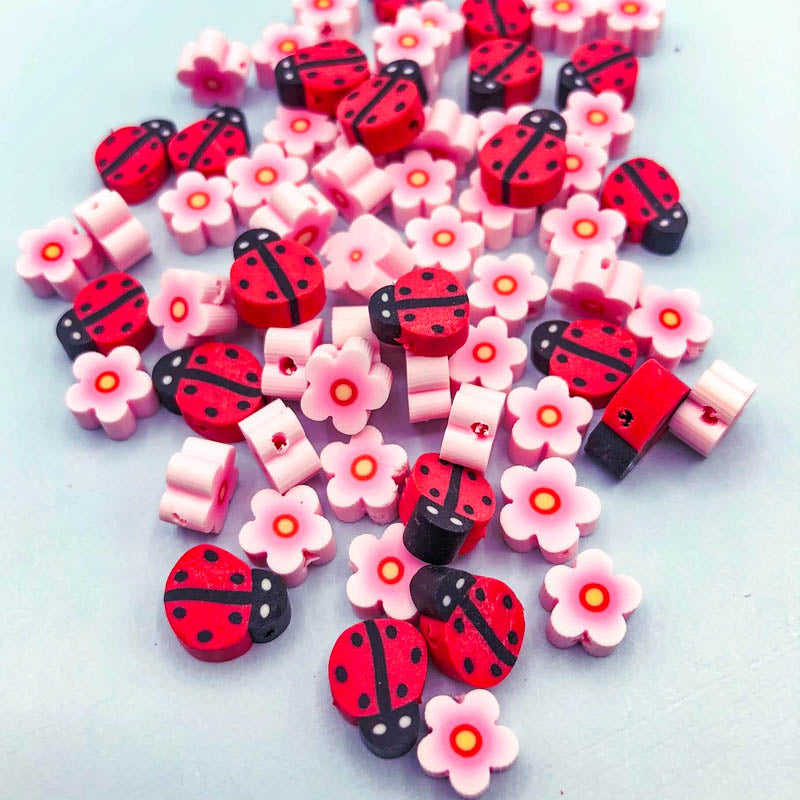 Cherry Blossom or Ladybirds Polymer Clay Beads SET
