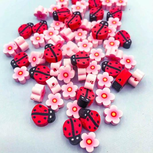 Cherry Blossom or Ladybirds Polymer Clay Beads SET