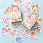 cute kawaii tabby cat cats fun pretty sticker stickers flake flakes mini box of 45 pack of 15 stationery planner supplies brown grey