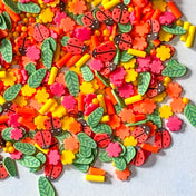 polymer clay sprinkle sprinkles leaf leaves woodland autumn red orange yellow green foliage flower flowers ladybird cute kawaii craft supplies beads small ball balls uk craft supplies nail art slice slices decoden