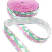 75% OFF Clouds & Stars on Striped Pastel Elastic Ribbon 15mm