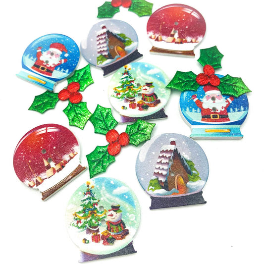 Bright Snow Globe Wooden Buttons x4
