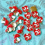 mushroom enamel charm charms pendant metal gold tone uk cute kawaii craft supplies shop white red spotted spots pair of medium pretty woodland