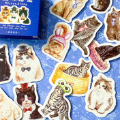 cute kawaii craxy funny cat cats kitten kittens sticker stickers flake flakes mini box of 46 set uk stationery planner supplies dressing up costumes