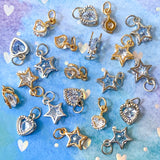 double sided rhinestone sparkly glitter star stars charm charms 10mm 16mm small uk cute kawaii craft supplies clear stone stones silver gold tone metal jewellery pendant 3D heart hearts ornate vintage small