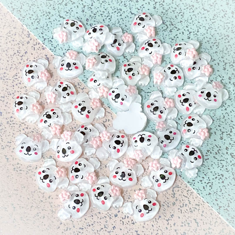 cute white koala koalas fb flat back flatbacks pink flower flowers face faces small little mini embellishment uk cute kawaii craft supplies fbs