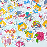 kawaii alice in wonderland through the looking glass sticker stickers flake flakes pack 40 cute kawaii stationery uk bunny rabbit white humpty dumpty mad hatter red queen hearts dormouse dodo nursery rhyme fairytale cheshire cat