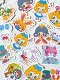 kawaii alice in wonderland through the looking glass sticker stickers flake flakes pack 40 cute kawaii stationery uk bunny rabbit white humpty dumpty mad hatter red queen hearts dormouse dodo nursery rhyme fairytale cheshire cat