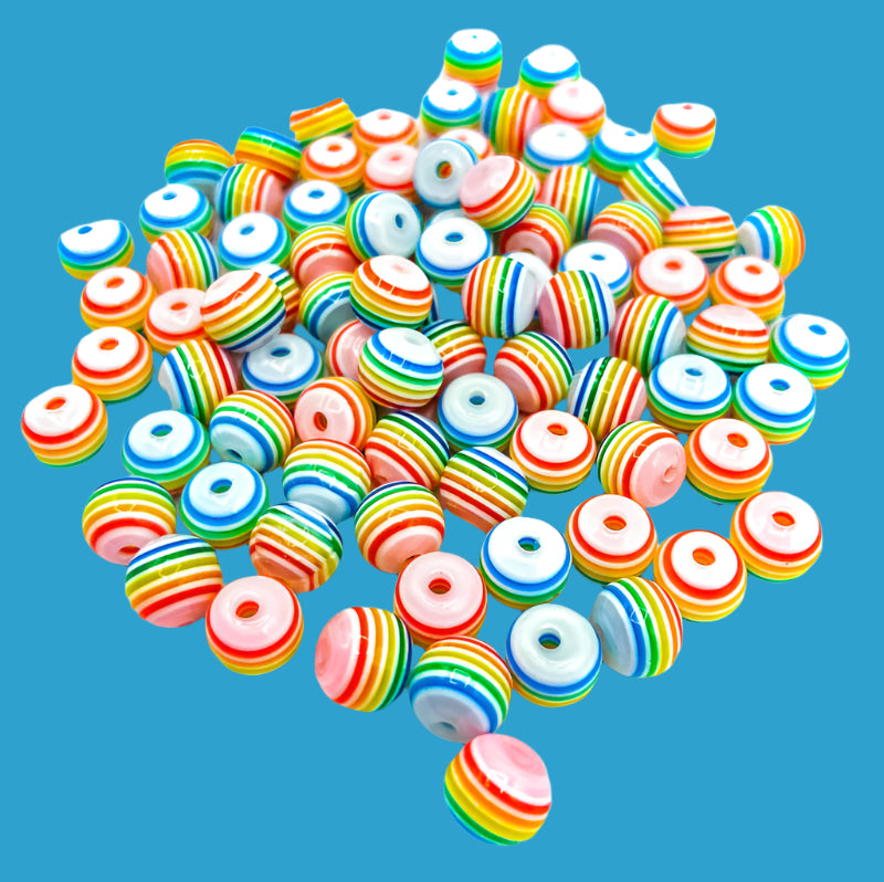 small 8mm round translucent rainbow rainbows bead beads cute kawaii small little plastic acrylic stripy striped stripes uk craft supplies bundle set