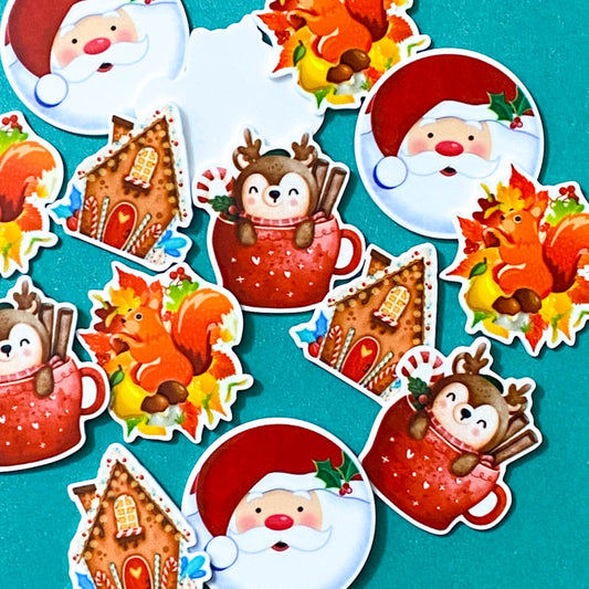resin acrylic festive autumn winter christmas fb flat back flatback flatbacks planar planars uk cute kawaii craft supplies santa face squirrel gingerbread house cottage mug reindeer cocoa rudolph 