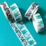festive christmas foliage green fir tree trees forest berry berries spray washi tape tapes uk cute kawaii stationery planner addict red and greens 10m roll
