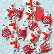 polar bear charm charms resin pendant christmas bears red jumper scarf white cute kawaii uk craft supplies chunky winter snow ice