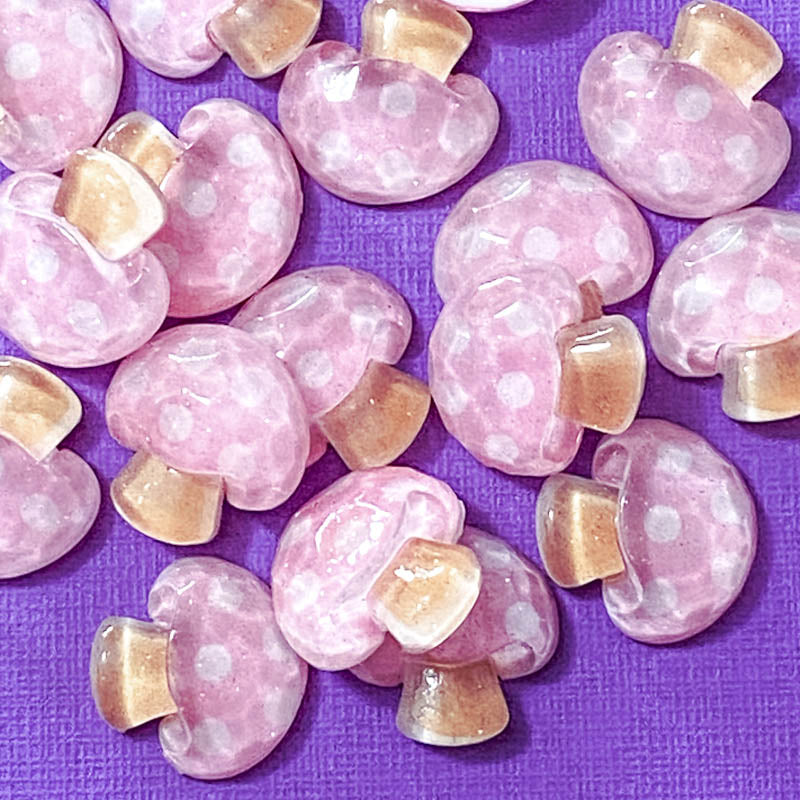 pink shiny acrylic mushroom toadstool resin flatback flat back fb fbs sparkly faceted clear uk cute kawaii craft supplies autumn sots spotted