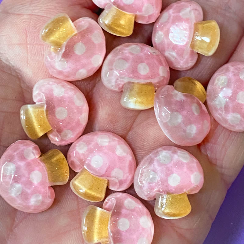 pink shiny acrylic mushroom toadstool resin flatback flat back fb fbs sparkly faceted clear uk cute kawaii craft supplies autumn sots spotted