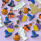 enamel halloween spooky charm pendant charms enamel metal rose gold black bat bats haunted house cup cake wings witch witch's hat hats uk cute kawaii craft supplies