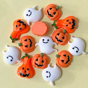 halloween spooky resin acrylic flatback flat back fb fbs embellishment cabochon orange pumpkin white ghost cute kawaii craft supplies uk happy smiling