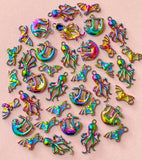 metal metallic rainbow titanium charm charms ornate pretty pendant pendants squid kraken octopus sloth sloths bat bats uk cute kawaii craft supplies jewellery making