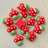 red and white mushroom mushrooms toadstool resin charm charms pendant pendants red white spots spotted kawaii cute craft supplies uk green grass chunky big autumn
