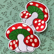 fabric iron on applique patch patches red white spot spotted appliques toadstool uk cute kawaii craft supplies embellishment green embroidery