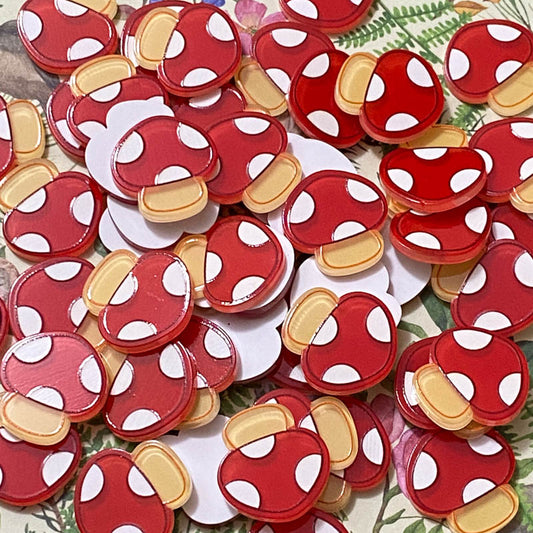 red autumn toadstool acrylic mushroom mushrooms small flat back flatback fb fbs embellishment kawaii cute uk craft supplies spotted spots rounded pretty