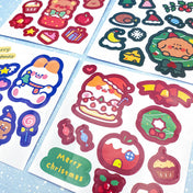 christmas kawaii character sticker sheet dog puppy cat kitty kitten reindeer rudolph bunny rabbit cute uk stationery kids fun stickers festive wreath holly flat sheets mini small pack sweets candy cake tree
