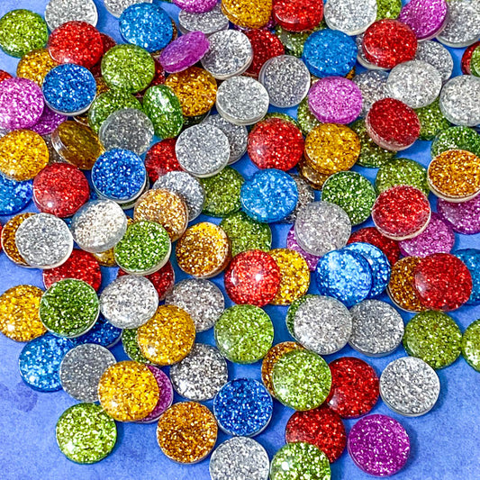 glitter glittery resin flatback fb fbs flatbacks embellishment cute kawaii bargain uk craft supplies circle round blue red gold yellow silver white green turquoise pink cerise orange
