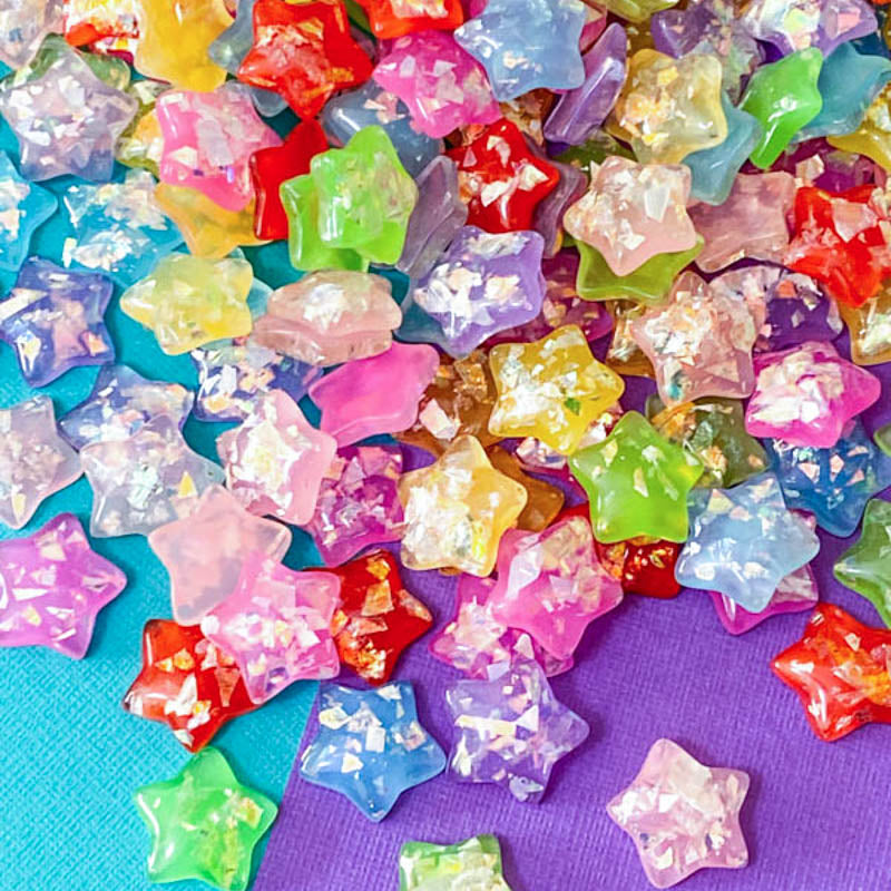 GLITTER RESIN STAR Flatback 15mm x 2