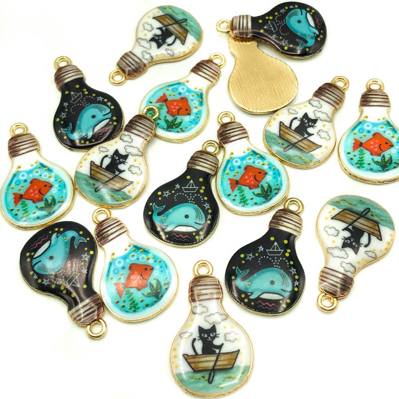 Enamel Gold Tone Lightbulb Metal Charm x 2
