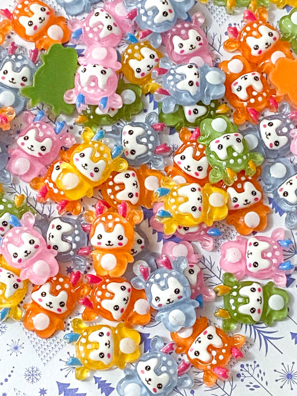 acrylic resin baby kawaii deer flatback flat back fb fbs embellishment christmas festive pretty cute craft supplies yellow orange blue pink green uk
