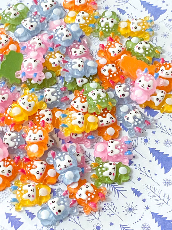 acrylic resin baby kawaii deer flatback flat back fb fbs embellishment christmas festive pretty cute craft supplies yellow orange blue pink green uk