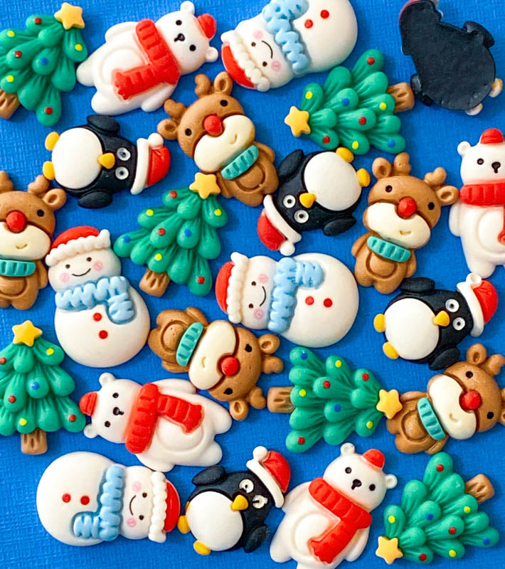 festive christmas resin fb flatback flat back fbs embellishment craft supplies uk reindeer rudolph tree polar bear red scarf snowman blue penguin penguins santa hat