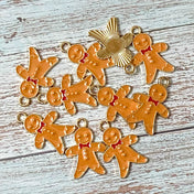 gingerbread man men enamel charm charms pendant pendants cute kawaii uk craft supplies orange brown red bow small 20mm christmas festive
