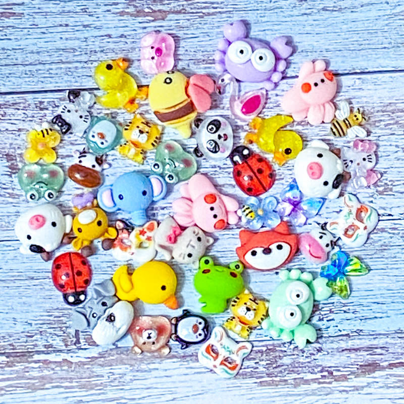 resin acrylic bundle bundles small flatback flat back fb fbs embellishment uk cute kawaii craft supplies bargain set pastel animal pink animals pretty butterfly dog cat duck cabochon rabbit crab frog