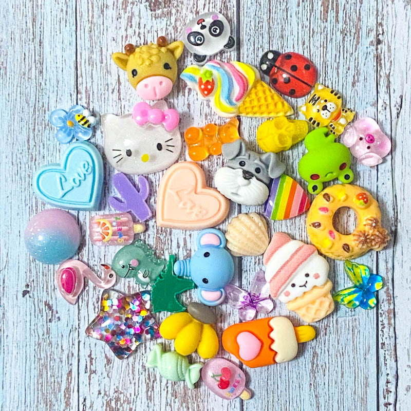 resin acrylic bundle bundles small flatback flat back fb fbs embellishment uk cute kawaii craft supplies bargain set pastel animal pink animals pretty butterfly dog cat duck cabochon rabbit crab frog