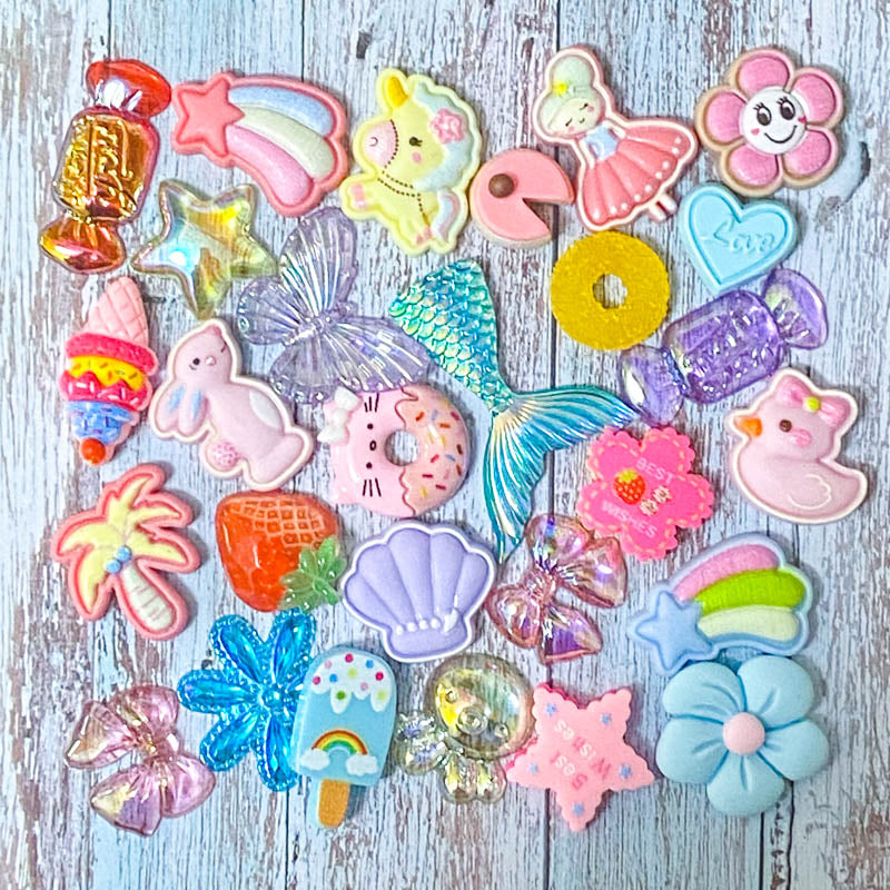 resin acrylic bundle bundles small flatback flat back fb fbs embellishment uk cute kawaii craft supplies bargain set pastel animal pink animals pretty butterfly dog cat duck cabochon rabbit crab frog