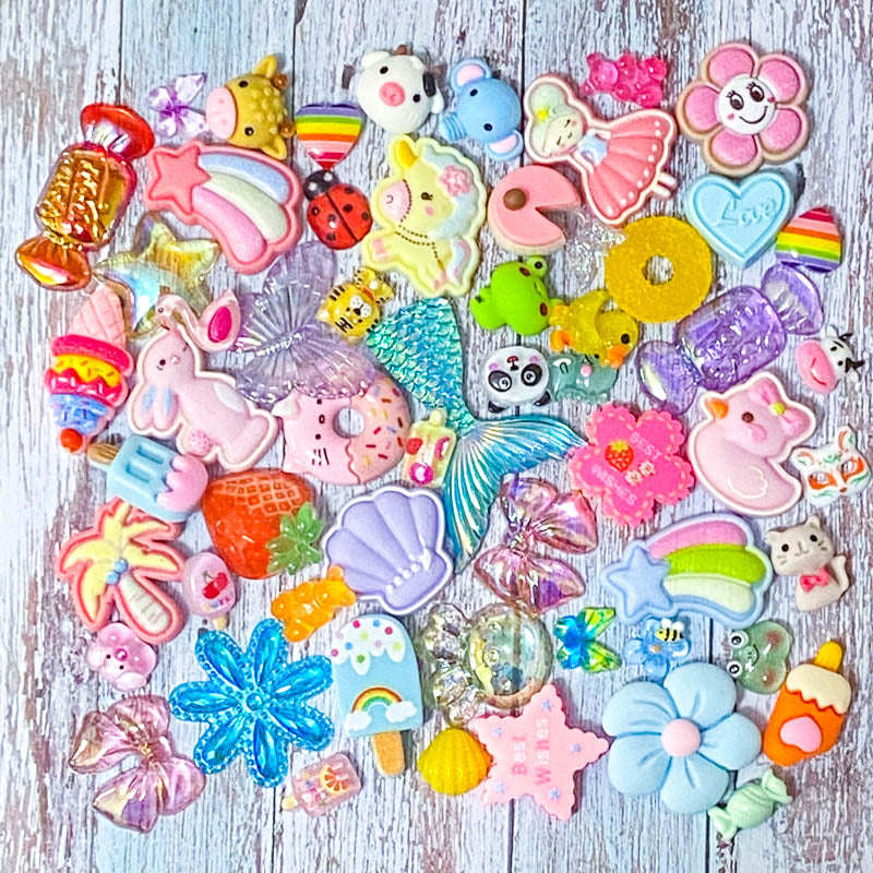 resin acrylic bundle bundles small flatback flat back fb fbs embellishment uk cute kawaii craft supplies bargain set pastel animal pink animals pretty butterfly dog cat duck cabochon rabbit crab frog
