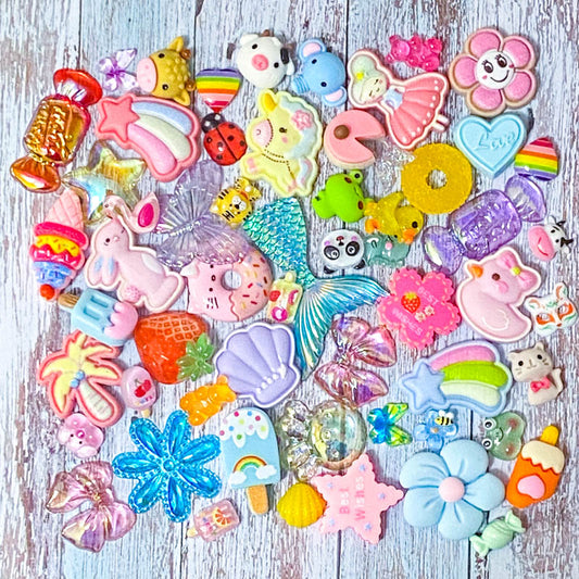 resin acrylic bundle bundles small flatback flat back fb fbs embellishment uk cute kawaii craft supplies bargain set pastel animal pink animals pretty butterfly dog cat duck cabochon rabbit crab frog