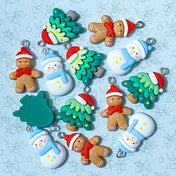 Christmas resin festive charm charms pendant acrylic cute kawaii uk craft supplies snowman snowmen blue tree bright santa hat gingerbread man men silver tone hook