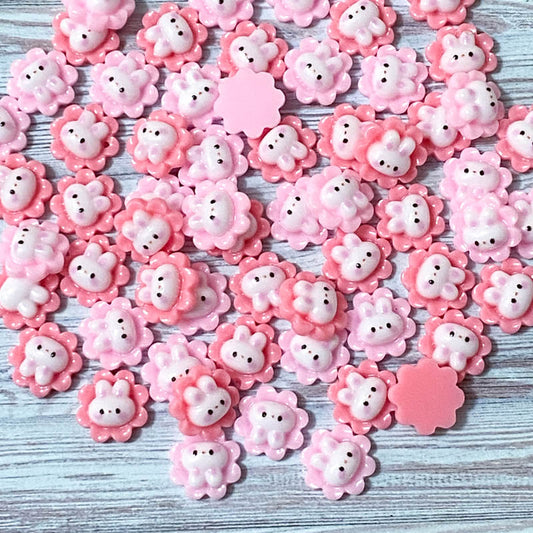 small little mini flower floral bunny rabbit rabbits flatback fb fbs pink pale mid round cute kawaii craft supplies uk white rabbits