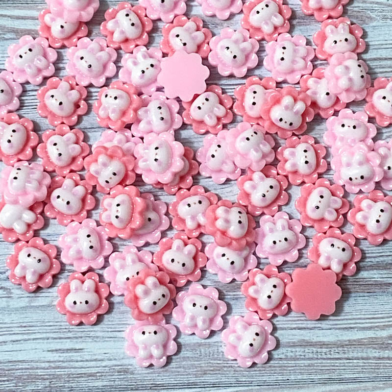 small little mini flower floral bunny rabbit rabbits flatback fb fbs pink pale mid round cute kawaii craft supplies uk white rabbits